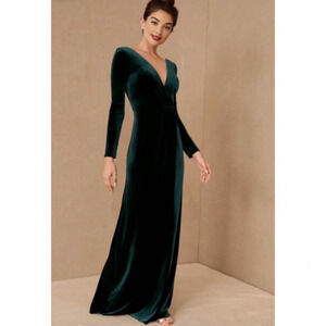 New! Jenny Yoo x BHLDN Ryland green velvet long sleeve maxi Dress 29732